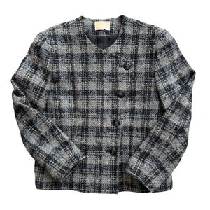 VTG Pendleton Wool Blazer Womens Gray Black Plaid Jacket Classic Heritage Office